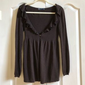 Zara Ruffle Ribbed Sweater Size Small